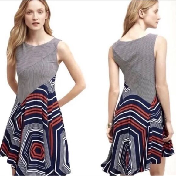 Anthropologie Maeve Cameron Striped Asymmetrical Midi dress size XS preowned - Picture 5 of 5